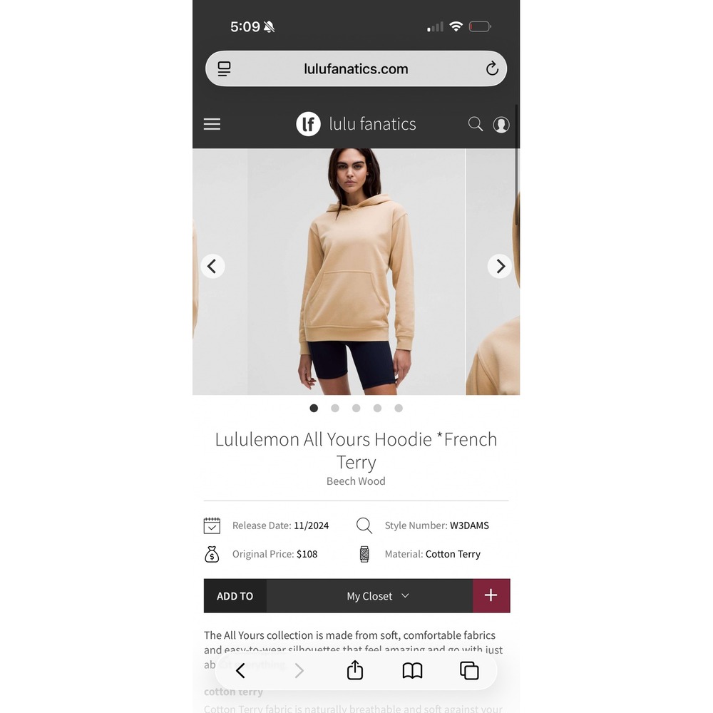 Lululemon All Yours Hoodie Women 10 Beech Wood French Terry W3DAMS Relaxed Fit